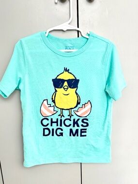 NEW Toddler Boys CHICKS DIG ME Easter T Shirt Light Blue Chick Egg Sz 5T